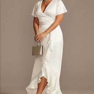Flutter Sleeve Satin Plus Size Dress with Ruffle